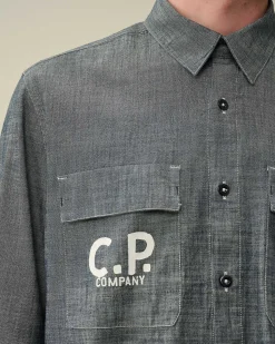 Chambray Long Sleeved Logo Shirt^C.P. Company Best Sale
