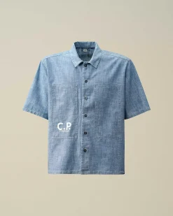 Chambray Short Sleeved Logo Shirt^C.P. Company Sale