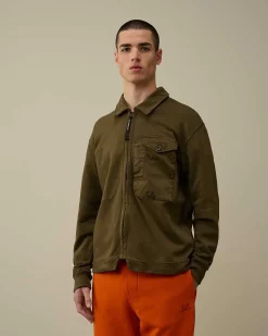 Cotton Fleece Mixed Zipped Shirt^C.P. Company Fashion