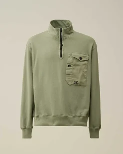 Cotton Fleece Mixed Zipped Sweatshirt^C.P. Company Cheap