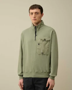 Cotton Fleece Mixed Zipped Sweatshirt^C.P. Company Cheap