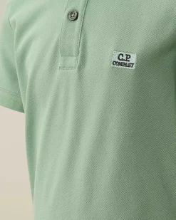 U16 Stretch Piquet Logo Striped Collar Polo Shirt^C.P. Company New
